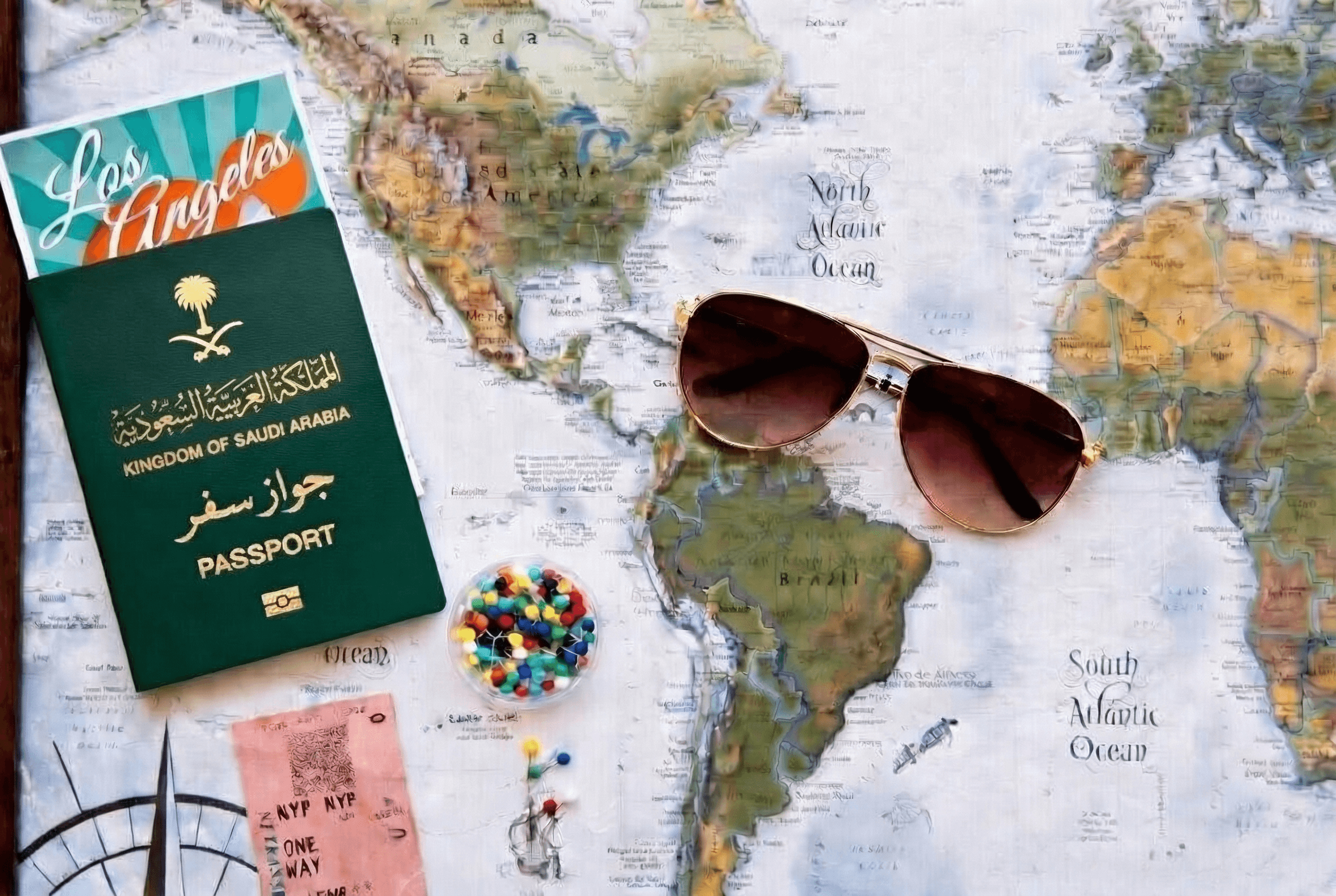 Travel planning essentials on a map